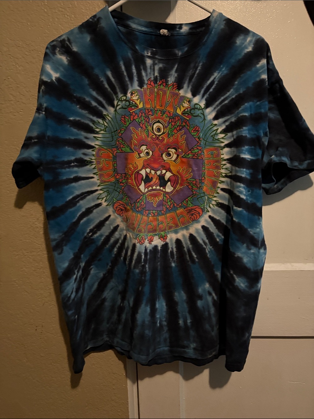 Blue & Black Tie-Dye Graphic Tee with Multicolor Center Art